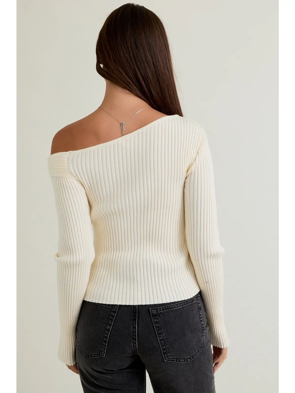 One Shoulder Ribbed Difference Detail Sweater Top