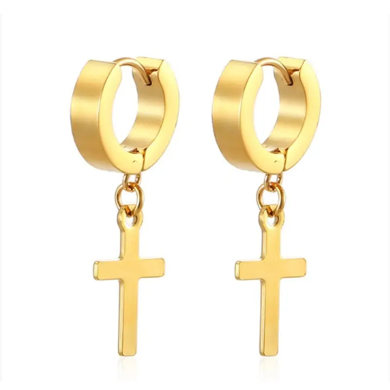 18K Stainless Steel Tarnish Free Cross Earrings