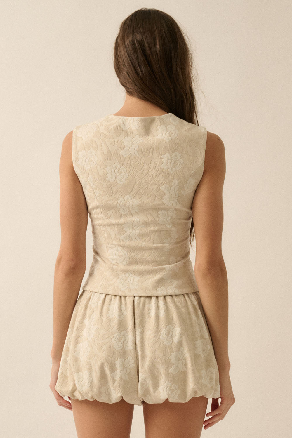 Floral Jacquard Tapestry Button-Front Corset Top