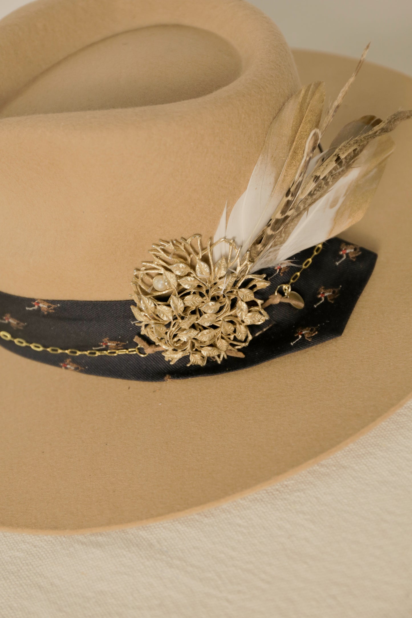 OOAK Vintage Tie Feather Wool Hat