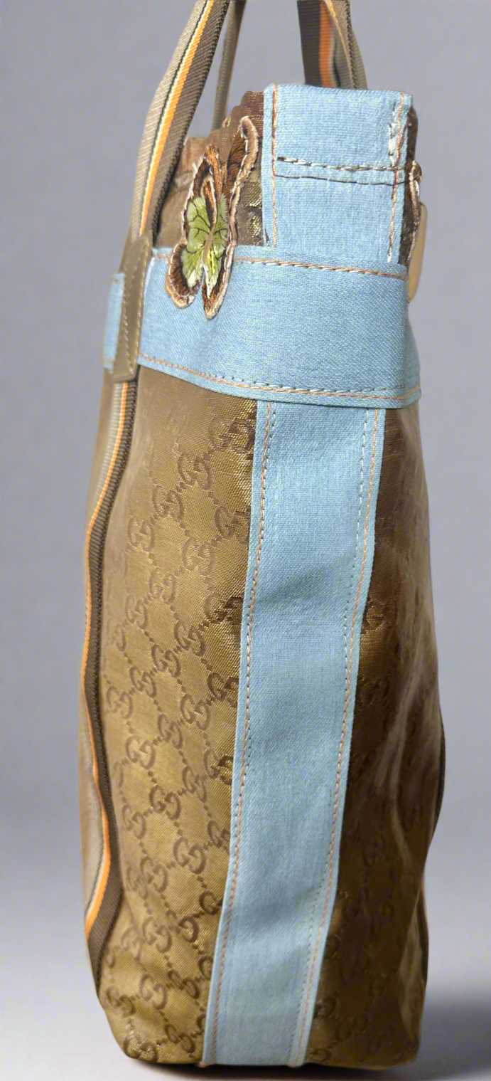 OOAK Authentic Vintage Upcycled Gucci Bag with Denim Trim