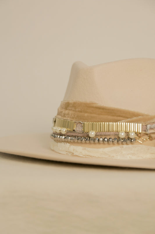 OOAK Vintage Watch & Pearl Wool Hat