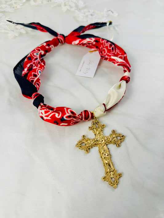 Silk Bandana Cross Necklace