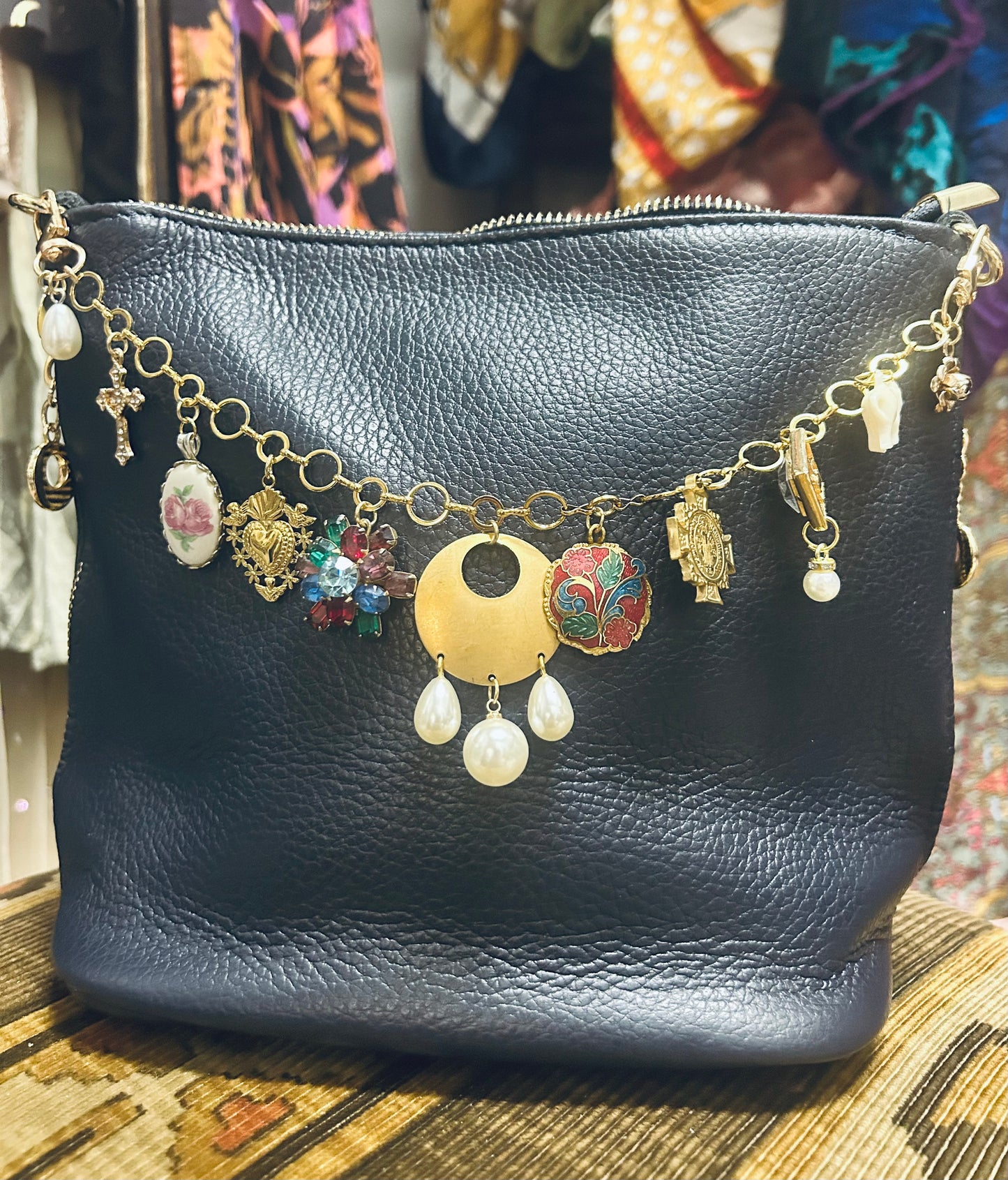 OOAK Vintage Cameo & Charms Purse Chain