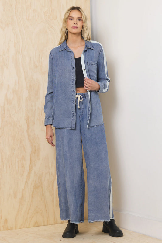 Vintage Havana Tencel Shirt w/ Contrast Taping