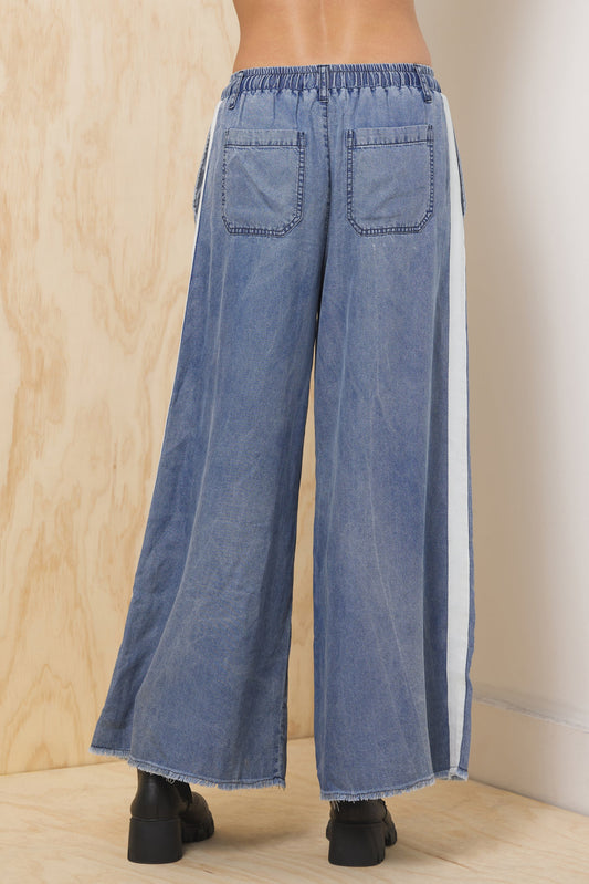 Tencel Wide Leg Pant w/ Contrast