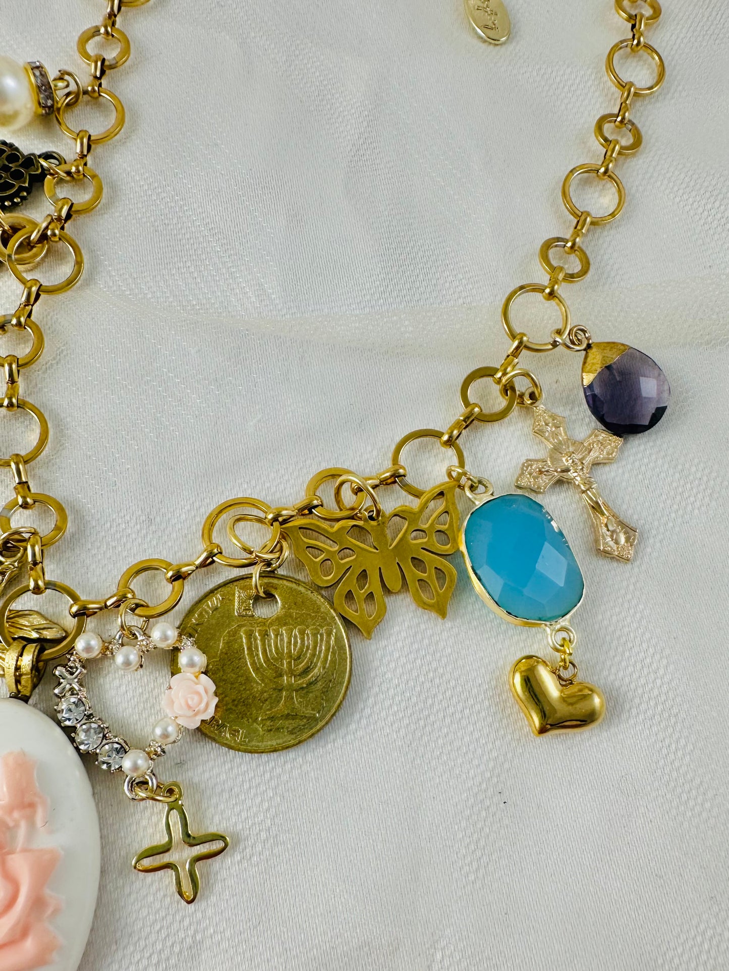 OOAK Pink Rose Cameo Charm Necklace