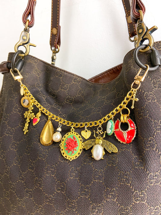 OOAK VINTAGE DARK BROWN GUCCI WITH CHARM BAG CHAIN