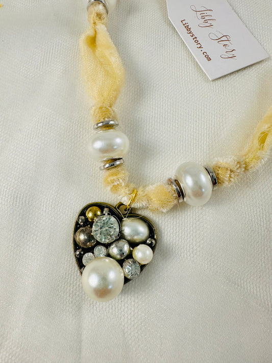 OOAK Velvet Ribbon Heart Pendant Necklace