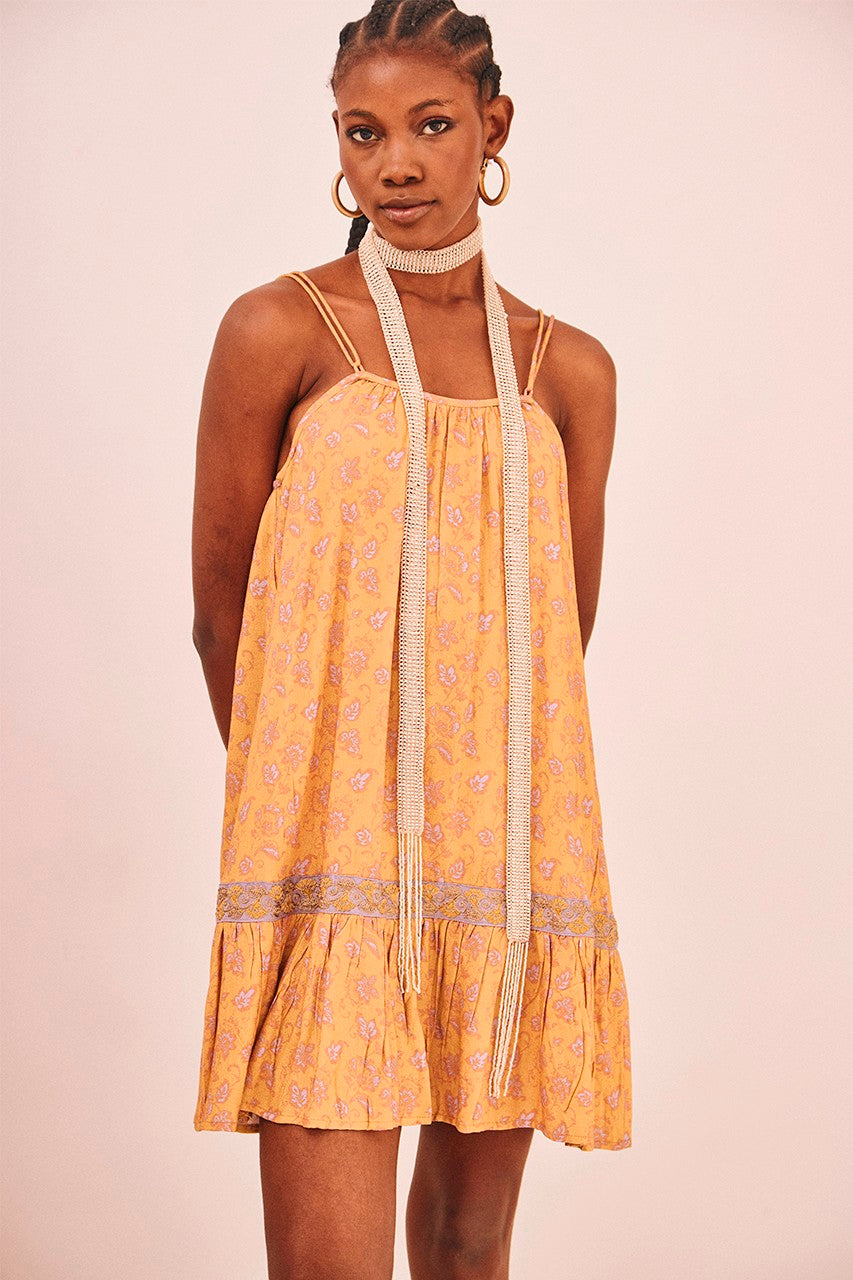 Nekane Leaves Printed Mini Dress with Embroidery Libby Story Nekane Leaves Printed Mini Dress with Embroidery Libby Story