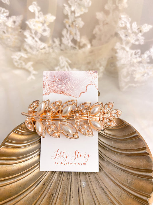 Vintage Leaf Pearl Barette