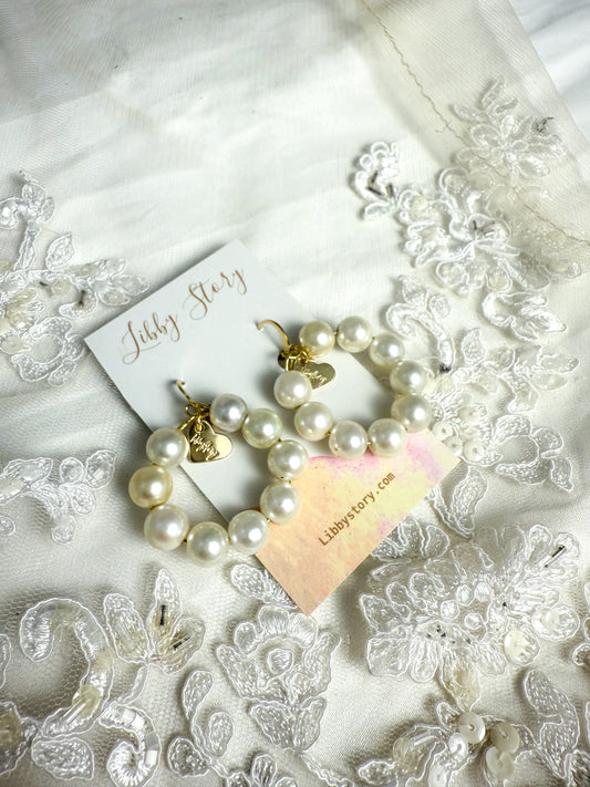 Pearl Hoop w/ Heart Charm Huggie Earrings