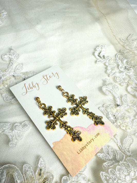 Floral Cross Earrings