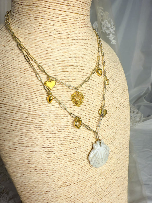 OOAK Shell Heart Charm Necklace