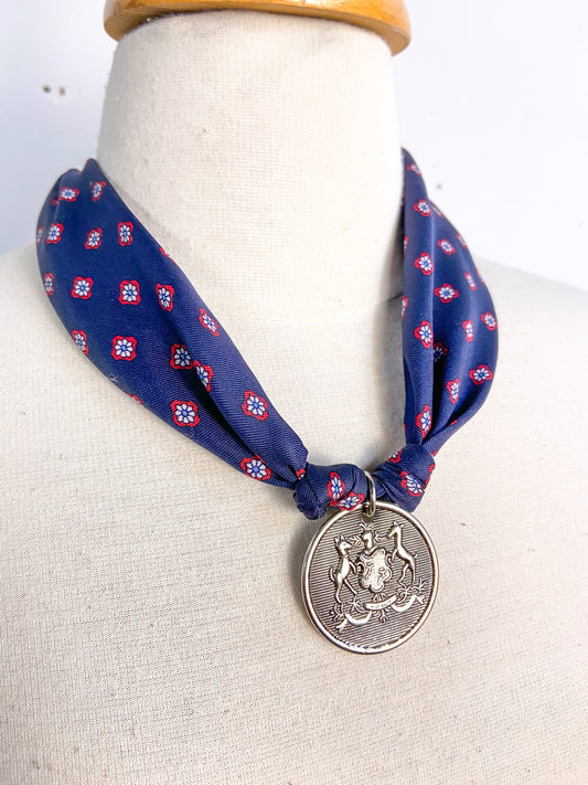 OOAK Vintage Silk Buttons Scarf Necklace