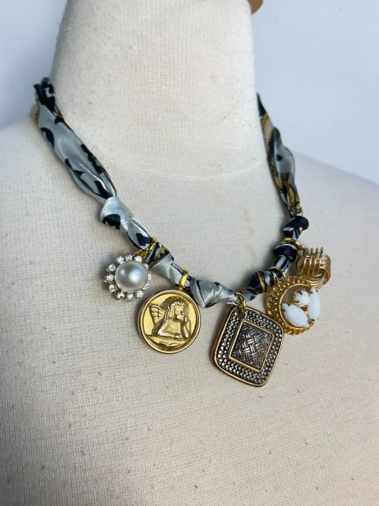 OOAK Vintage Earring Charm Scarf Necklace