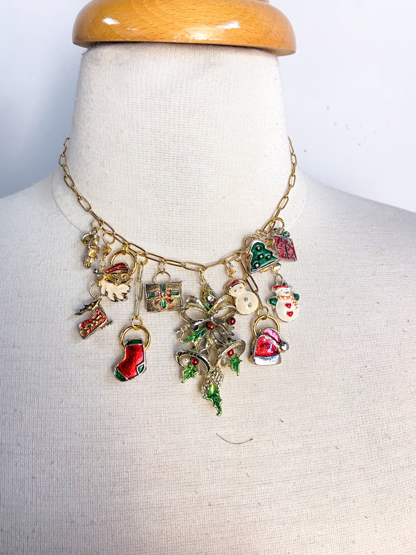 OOAK VIntage Christmas Slide Charm Necklace
