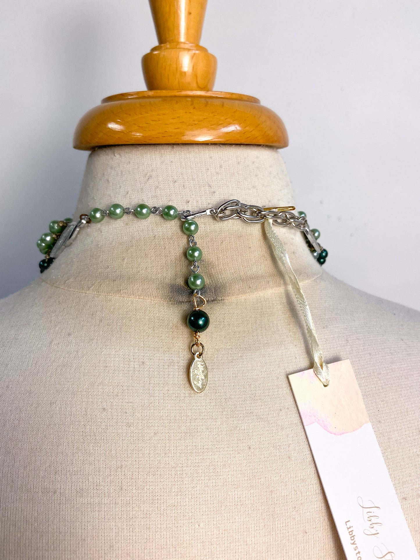 OOAK Vintage Shades of Green Pearl Necklace