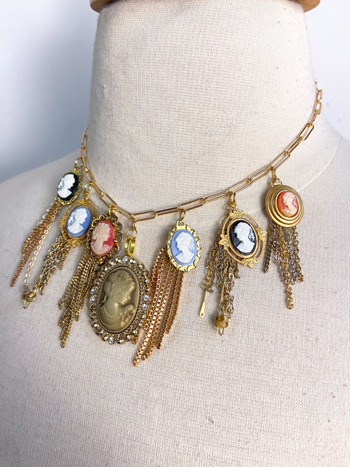 OOAK Vintage Cameo Charm Necklace