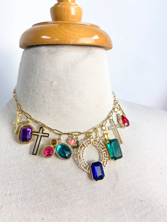 OOAK Vintage Colorful Charm Necklace