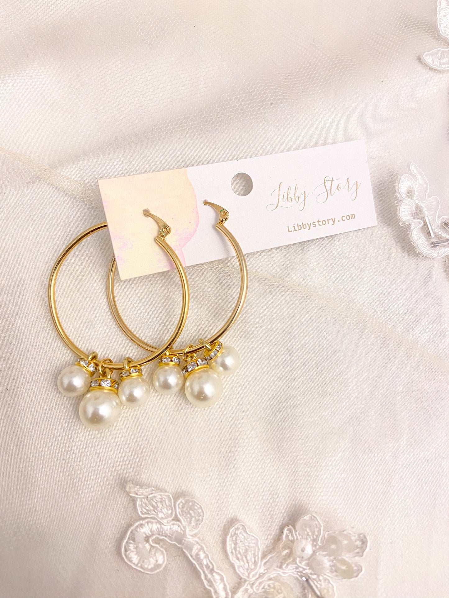 Glass Pearl Medium Hoop Earrings