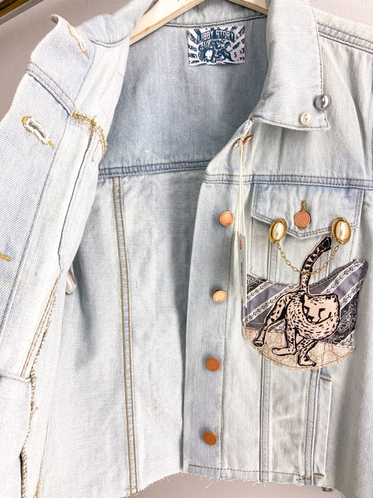 OOAK Denim Leopard Designer Patch Jacket