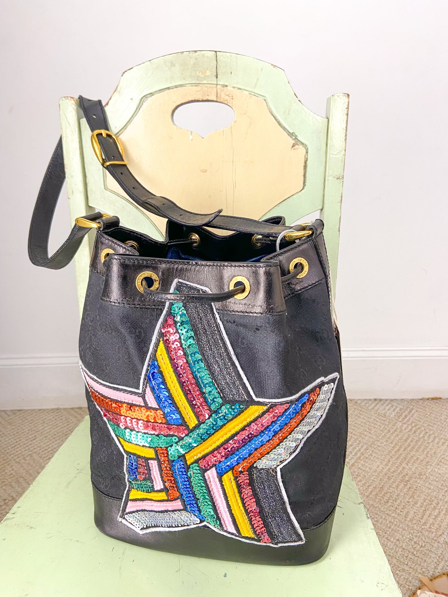 OOAK Vintage Bee Embellished Gucci Bucket Purse