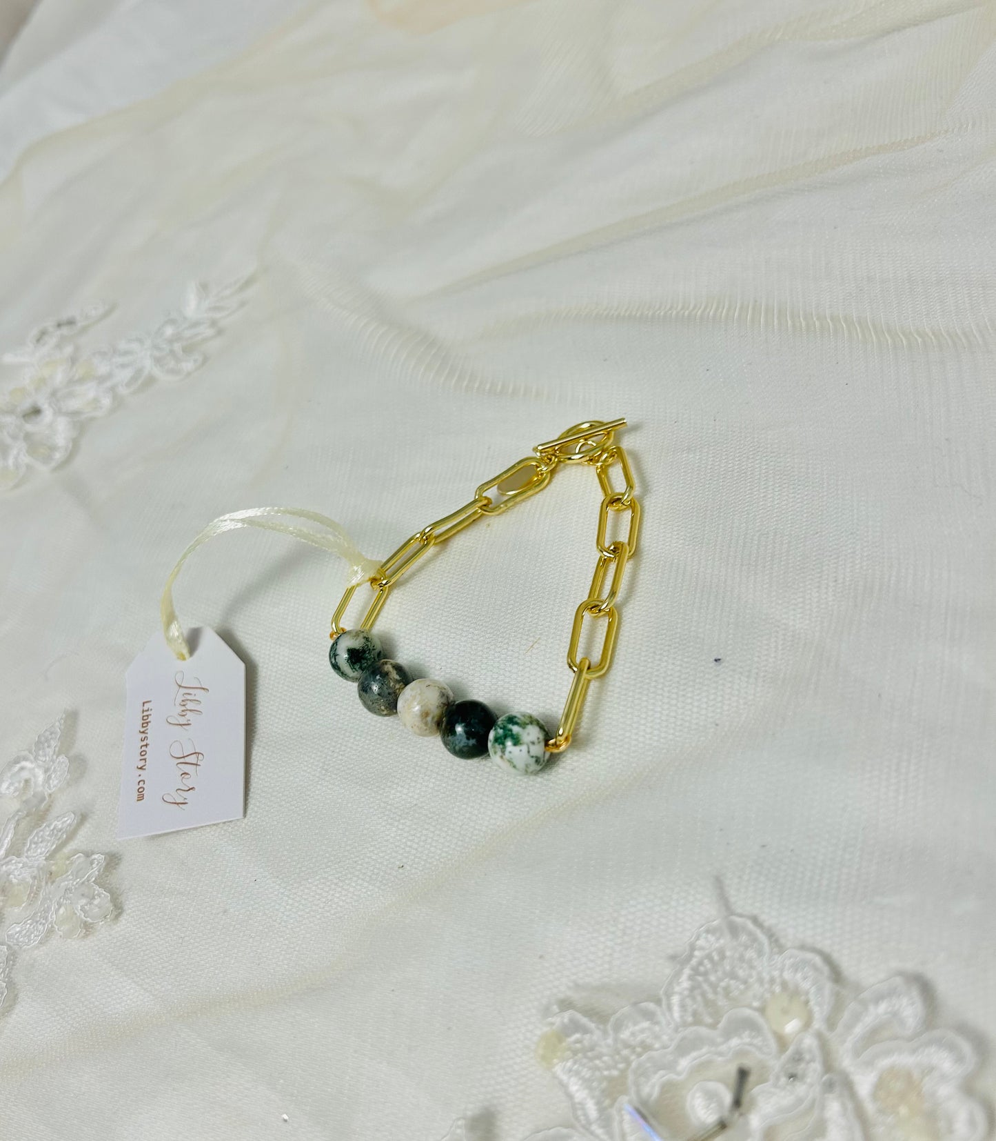 Semi Precious stones and Gold Chain Bracelet