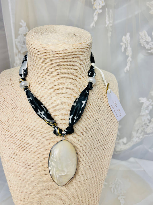 Designer Inspired satin Scarf and Shell Necklace