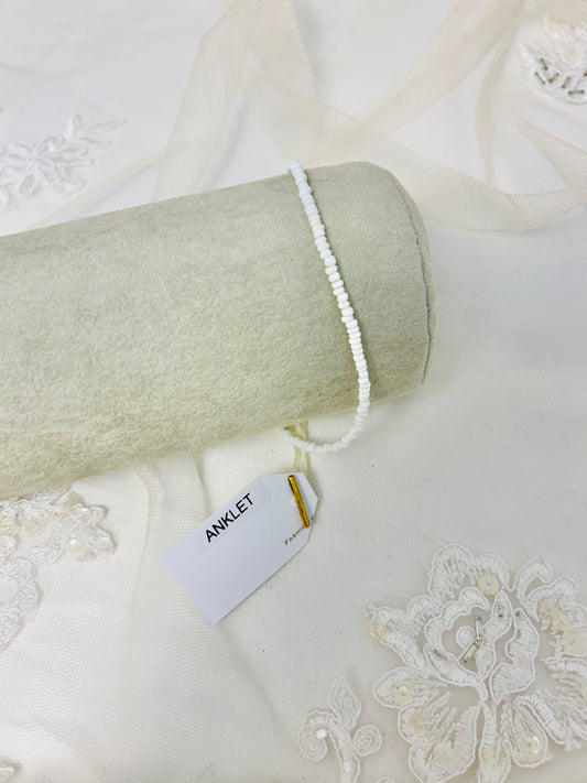 Seed Bead White Anklet