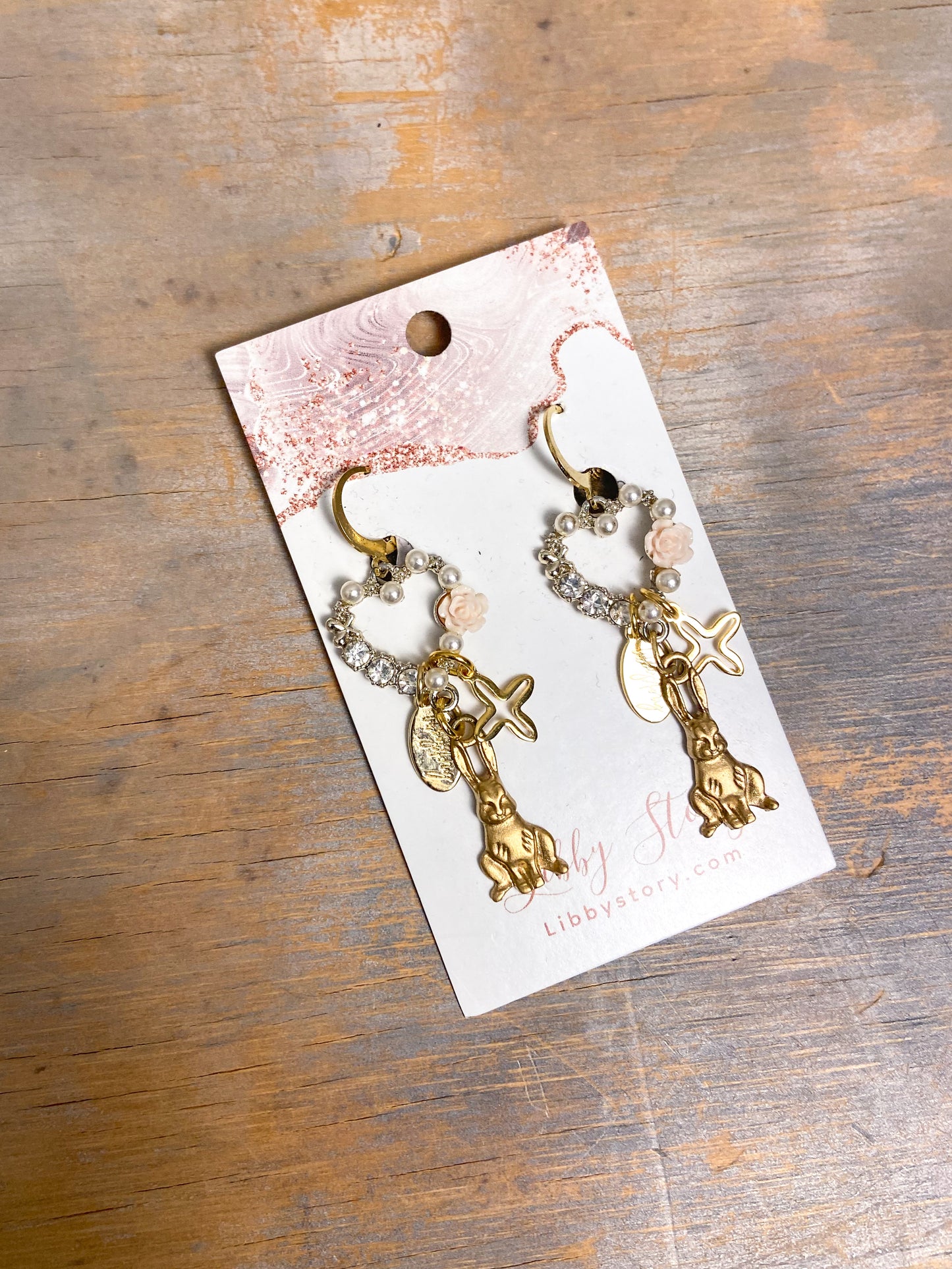 OOAK Heart Rabbit Cross Earrings