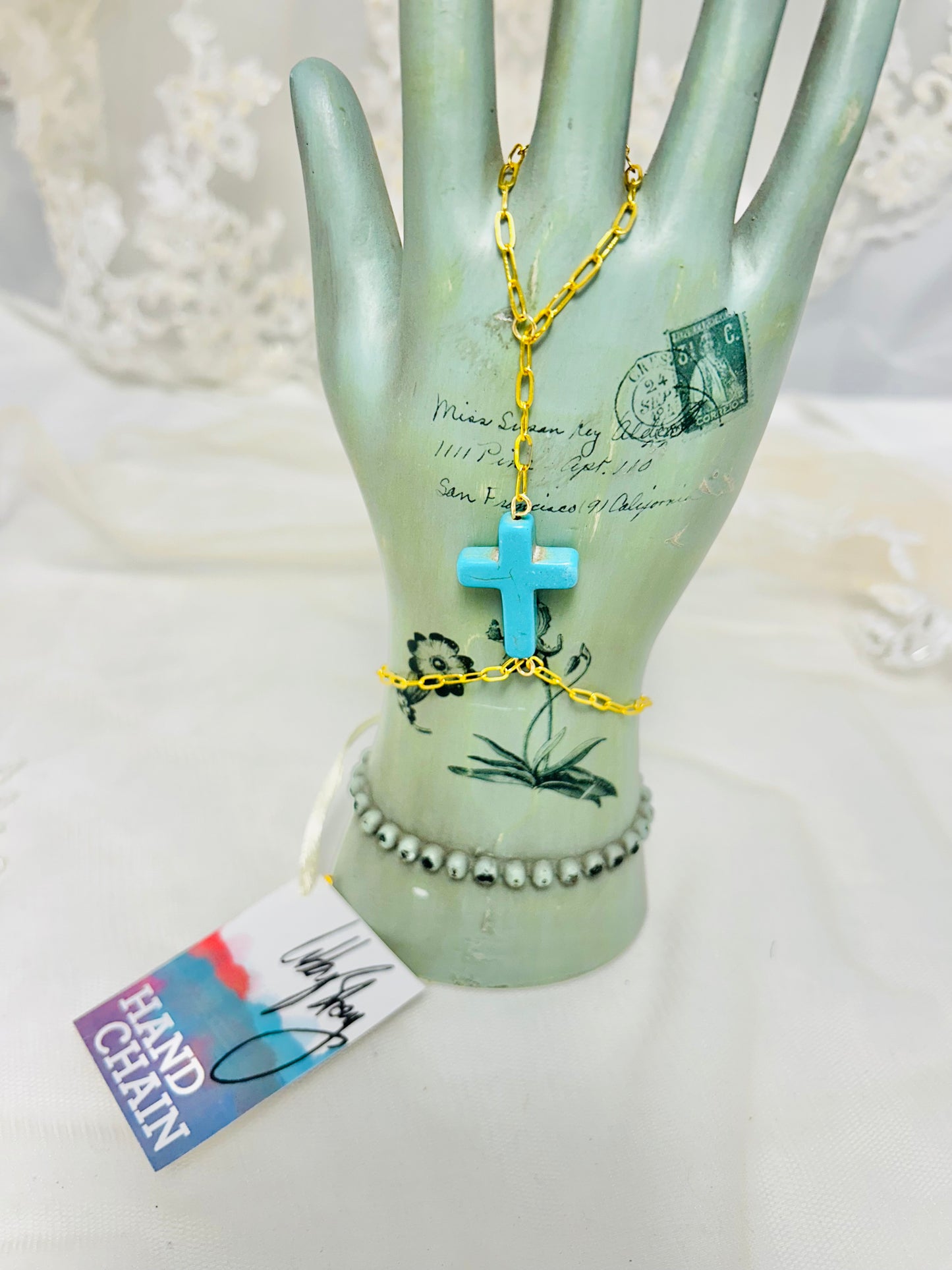 OOAK Turquoise Cross Hand Chain