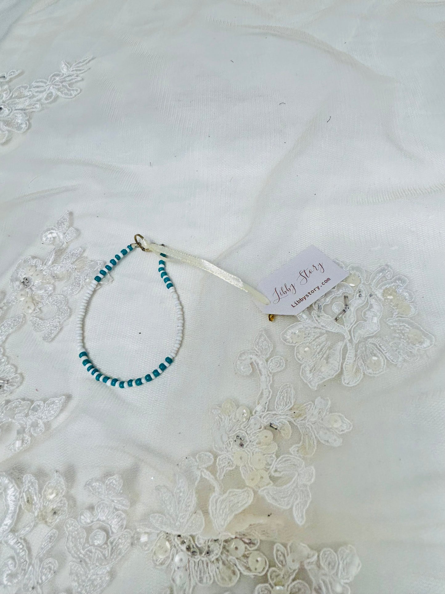 OOAK White/Turquoise Seed Bead Bracelet