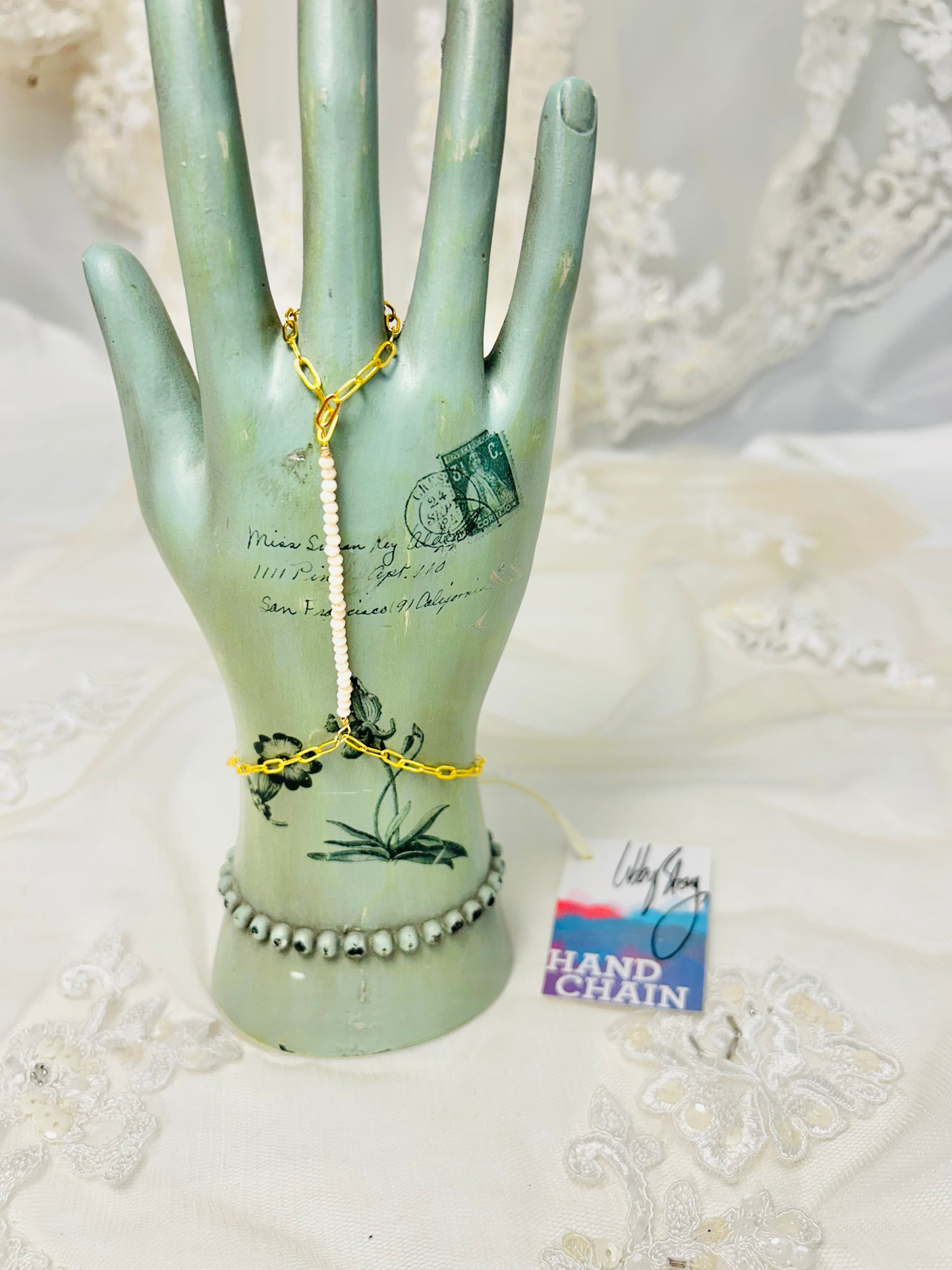 Glass Beaded Gold Hand Chain