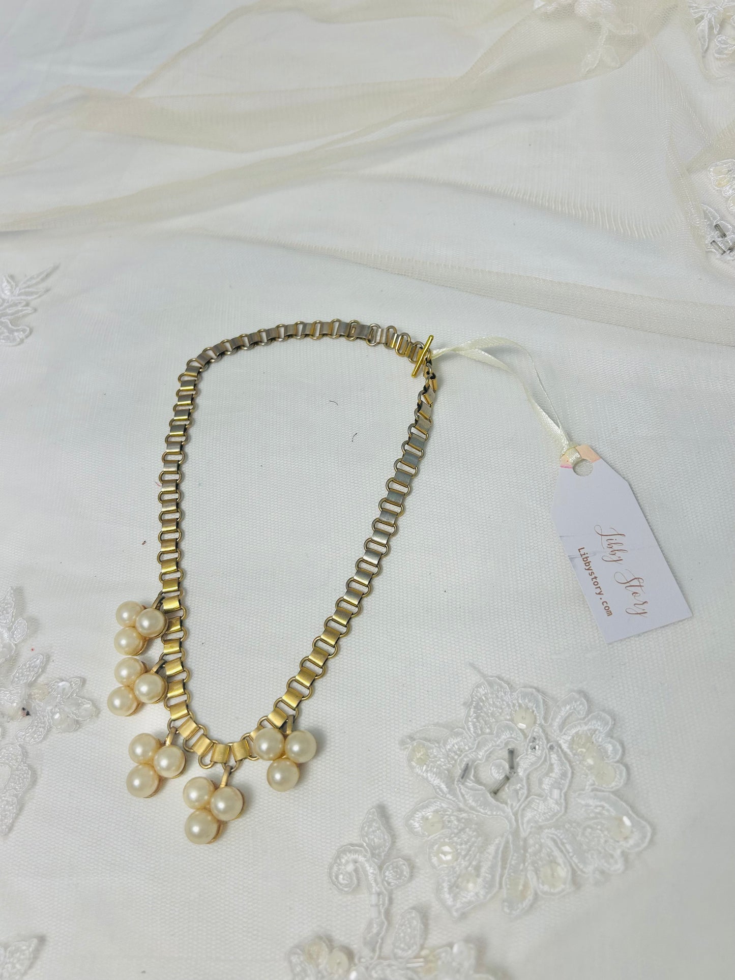 OOAK Vintage Pearl and Brass Necklace