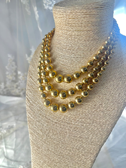 OOAK Vintage Gold Bead Layered Necklace