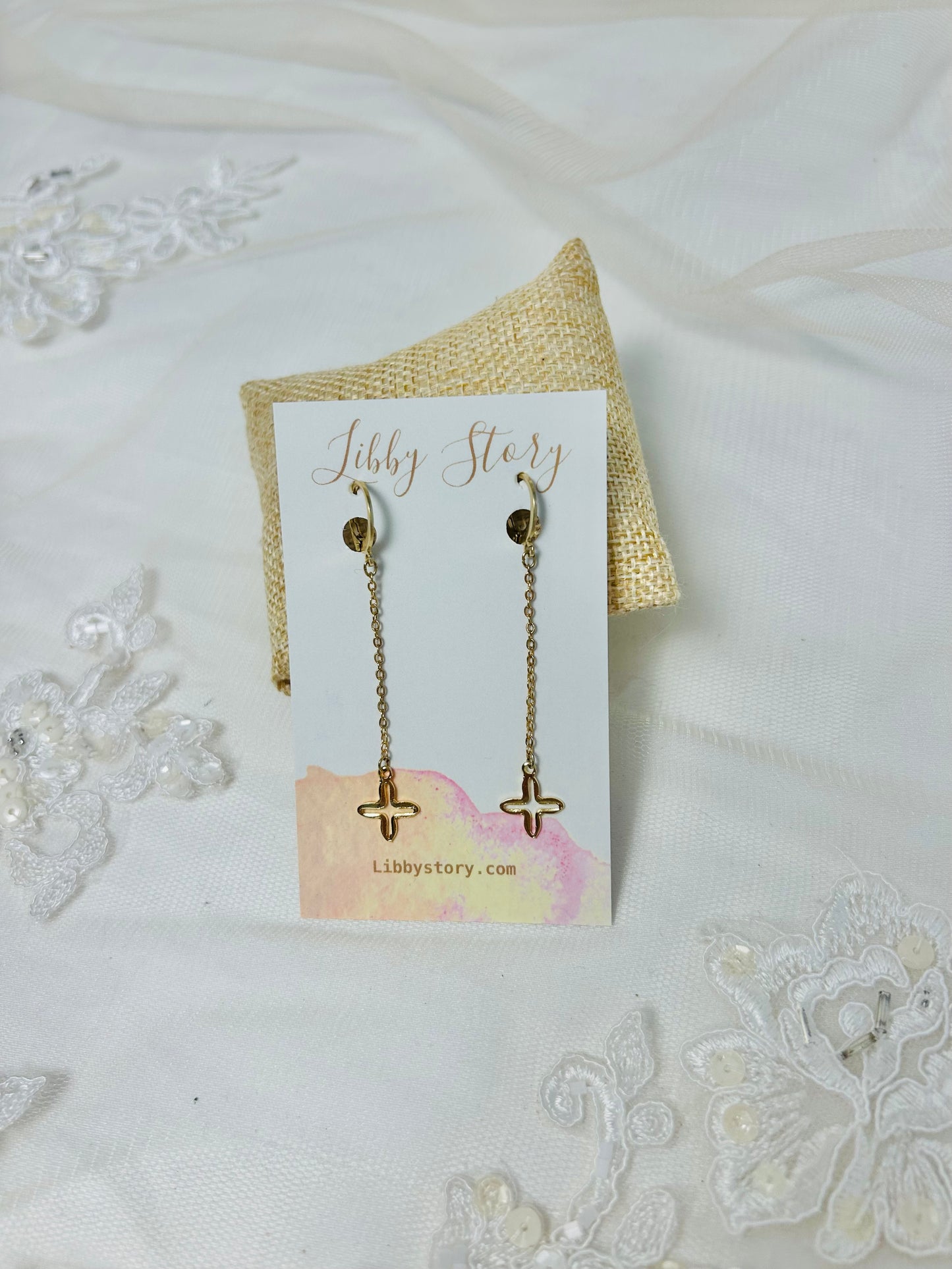 OOAK Brass Chain With Pearl Huggie Earrings