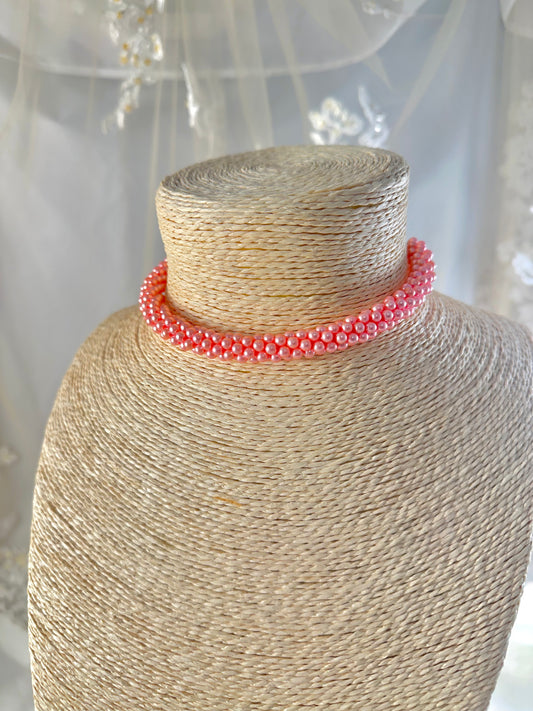 OOAK Vintage Pink Beaded Pearl Necklace