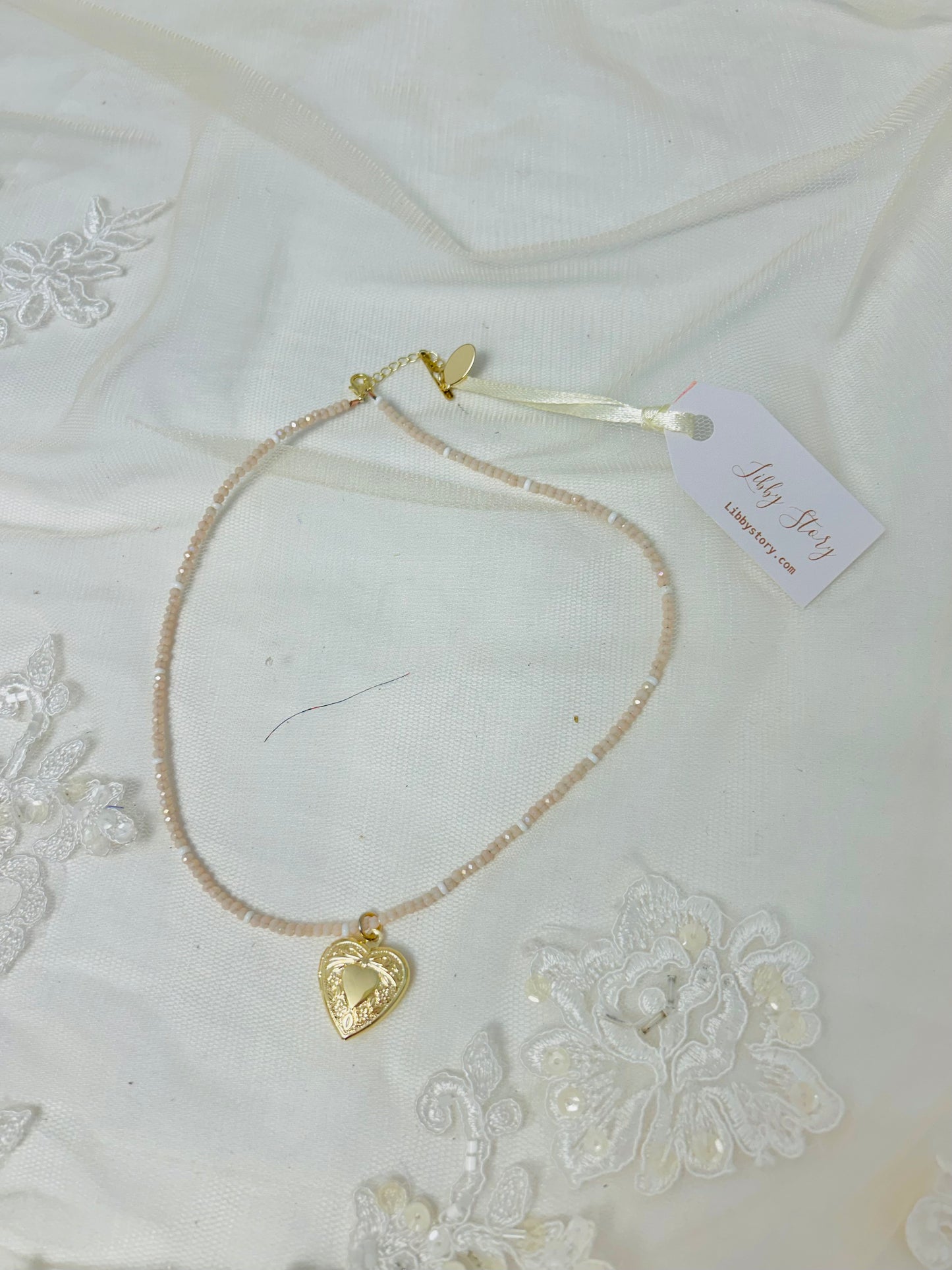 OOAK Glass Beaded Heart Locket Necklace