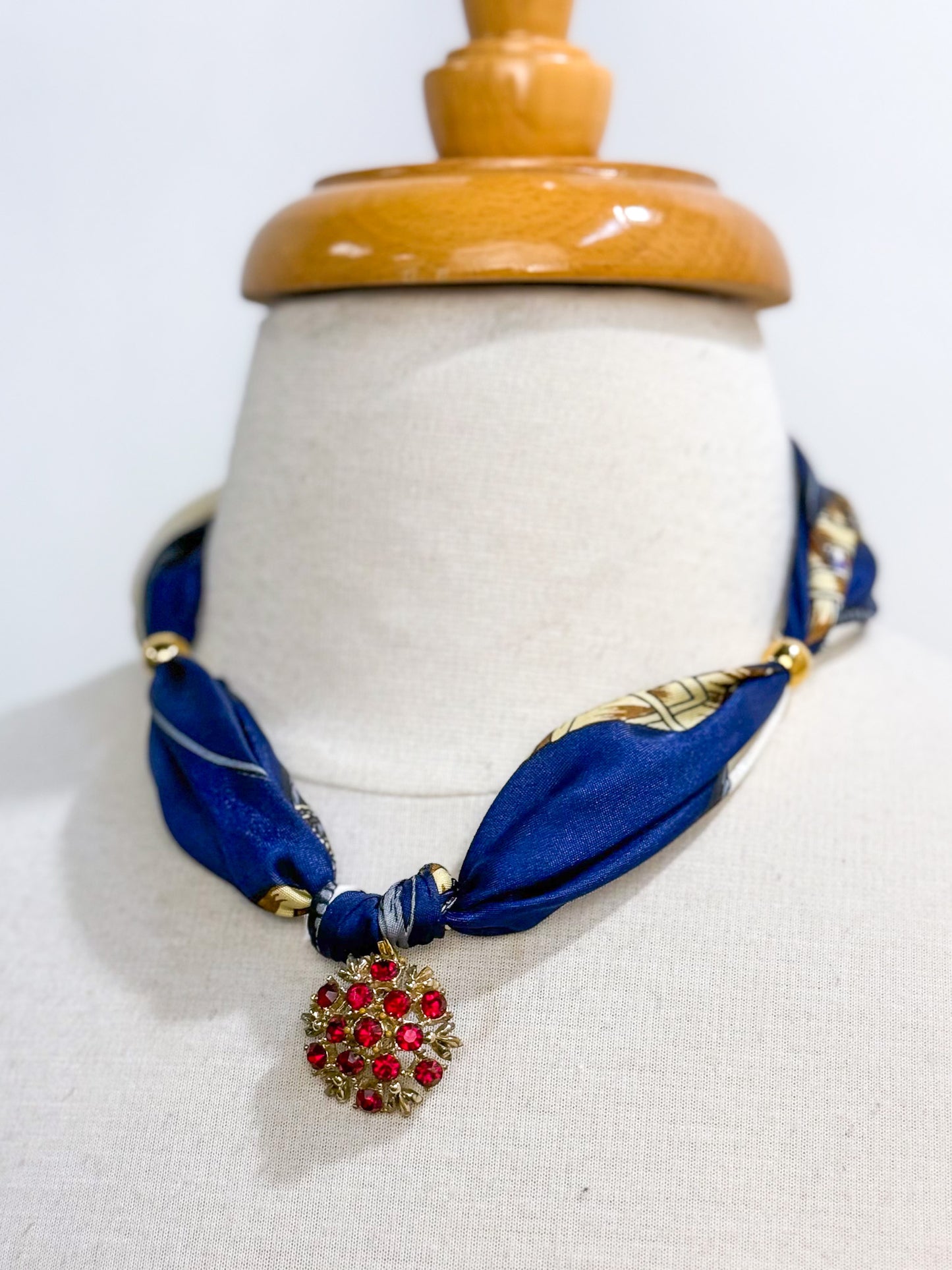 OOAK Red Rhinestone Scarf Necklace