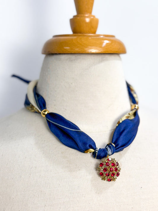 OOAK Red Rhinestone Scarf Necklace