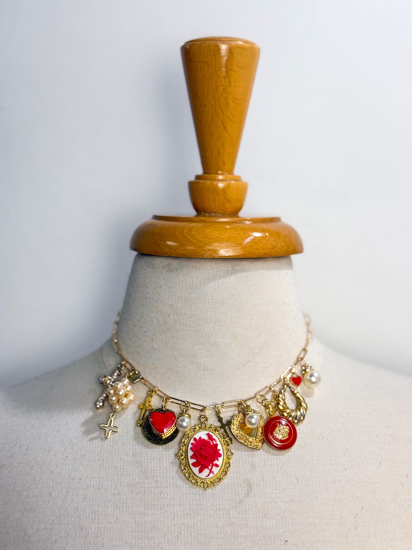 OOAK Red Pearl Charm Necklace
