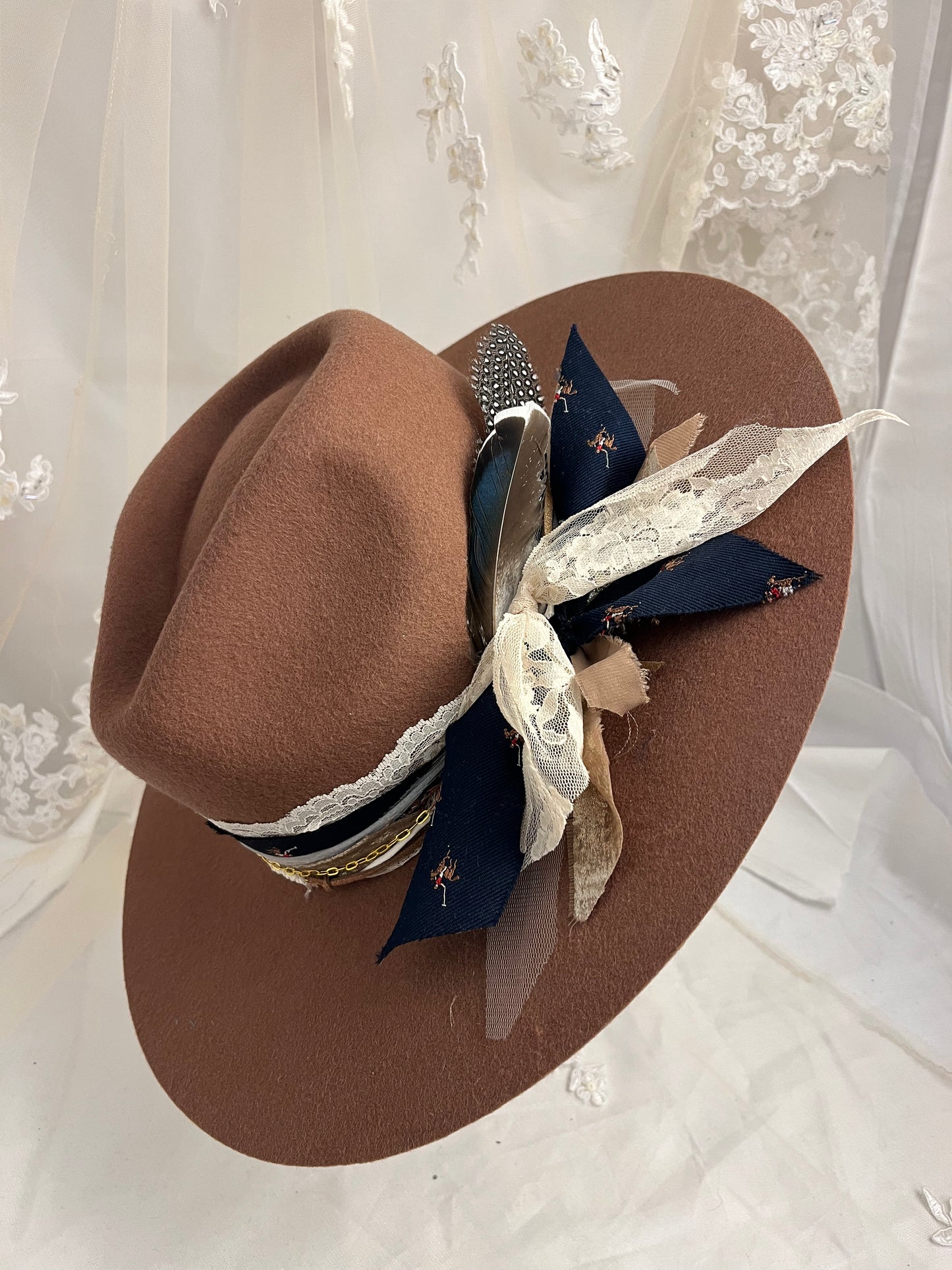 OOAK Horse Tie 100% Wool Stiff Brim Hat