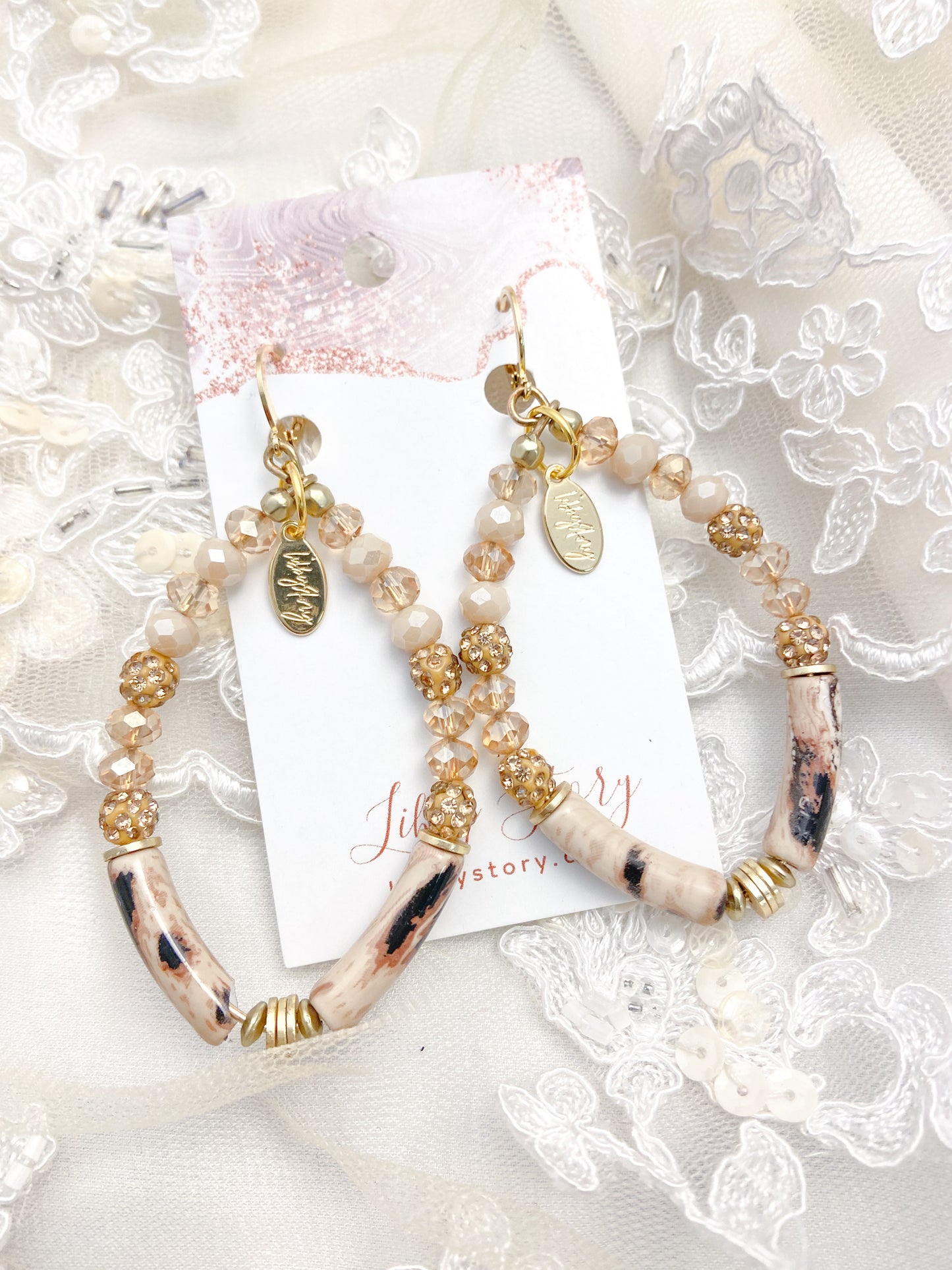 Leopard & Sparkle Long Oval Earrings