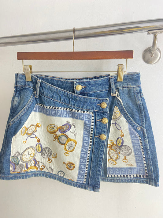 OOAK Fendi Scarf Denim Skort