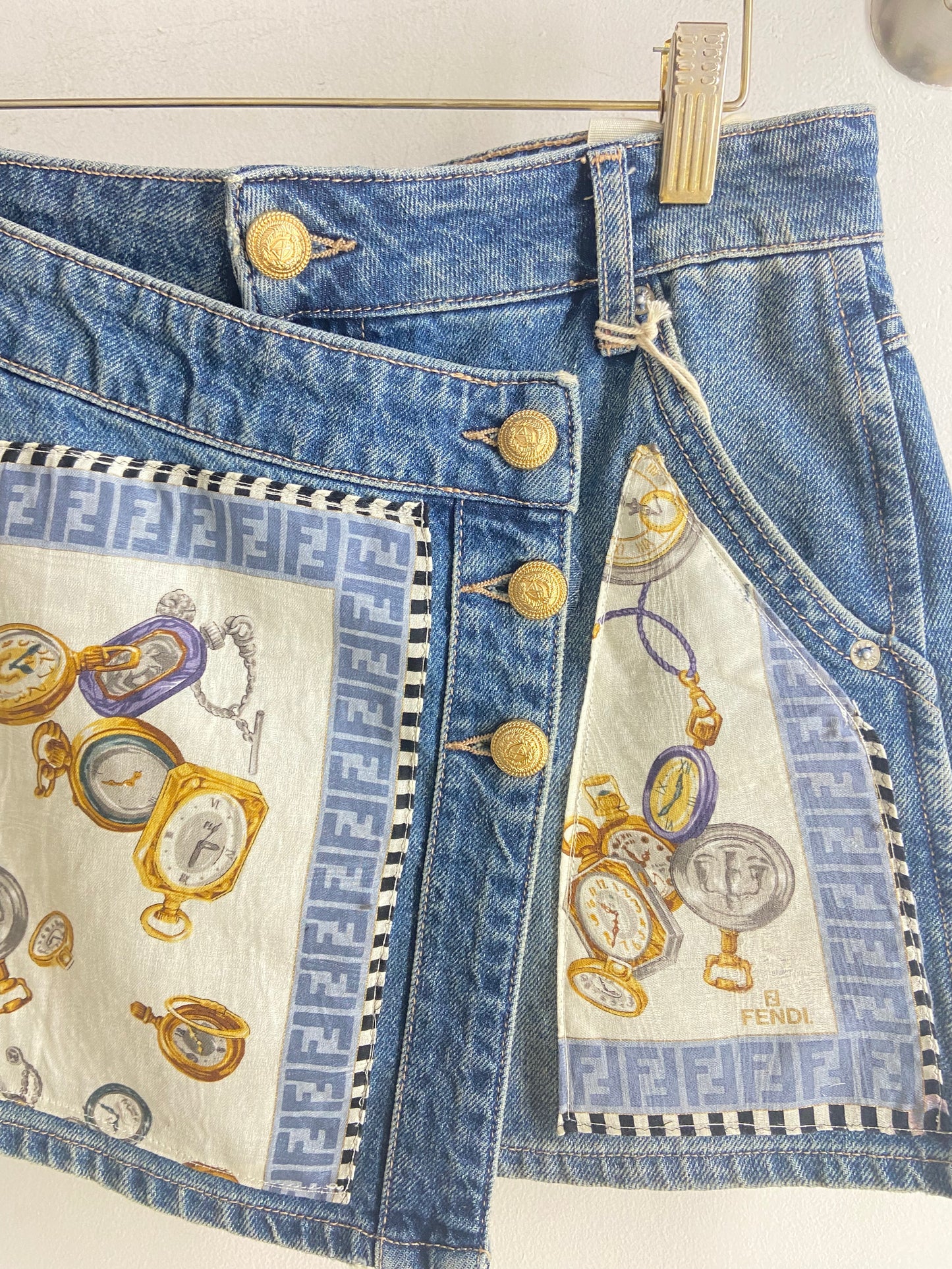 OOAK Fendi Scarf Denim Skort