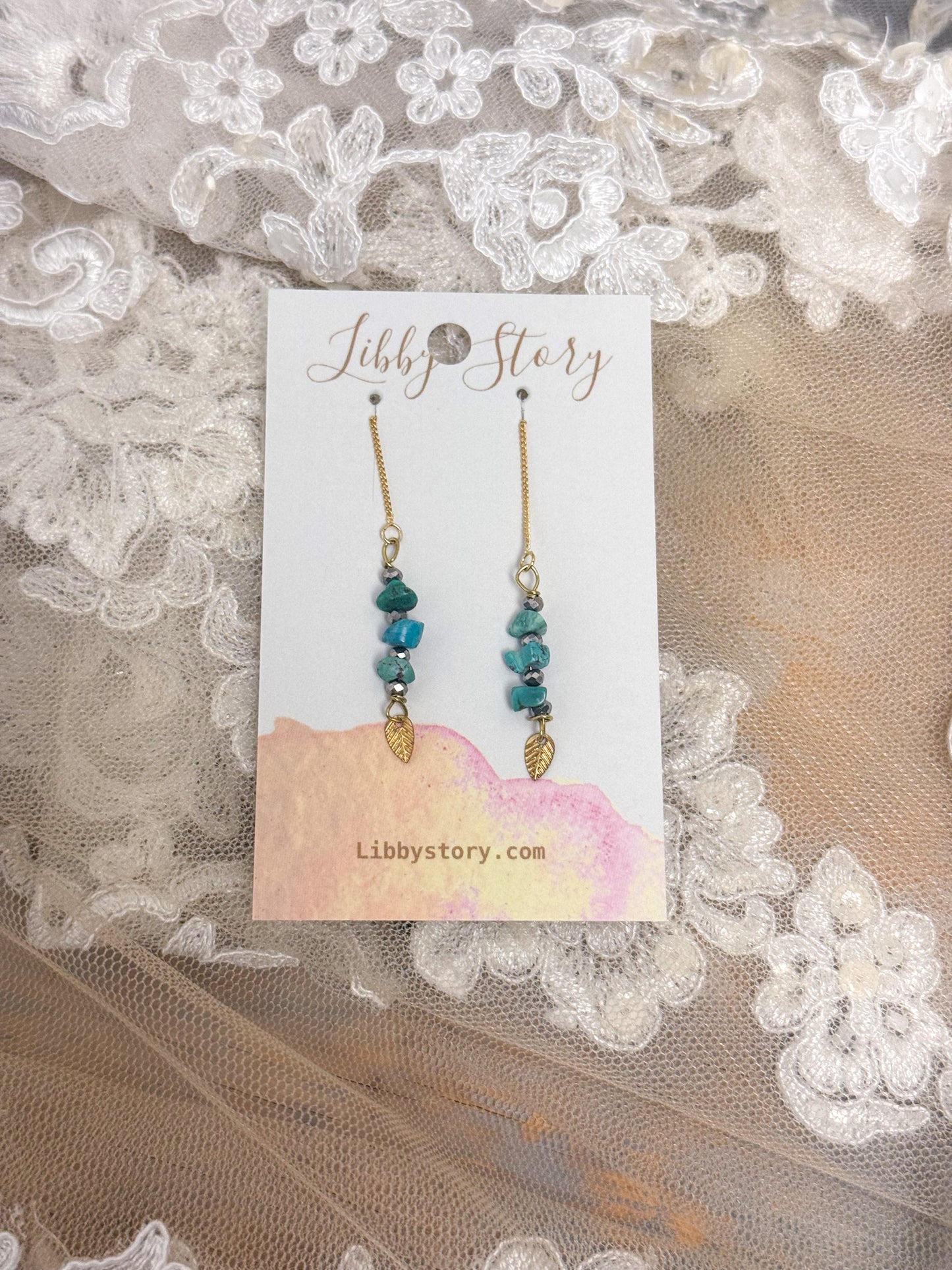 Turquoise Chips Threader Earrings
