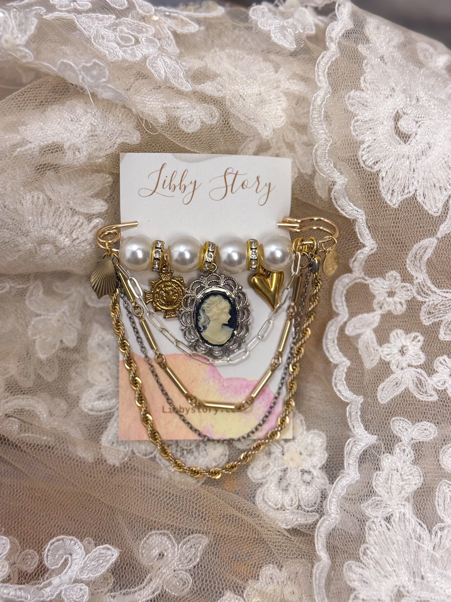 OOAK Cameo and Charm Pin