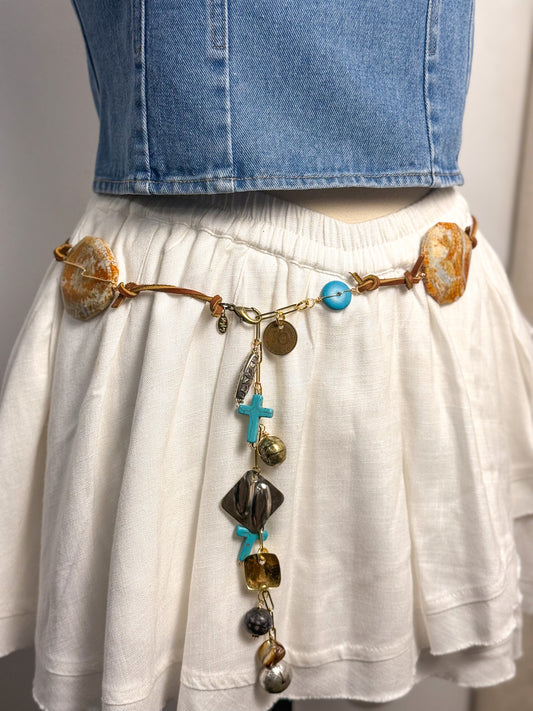 OOAK Leather Large Stone & Charms Belt