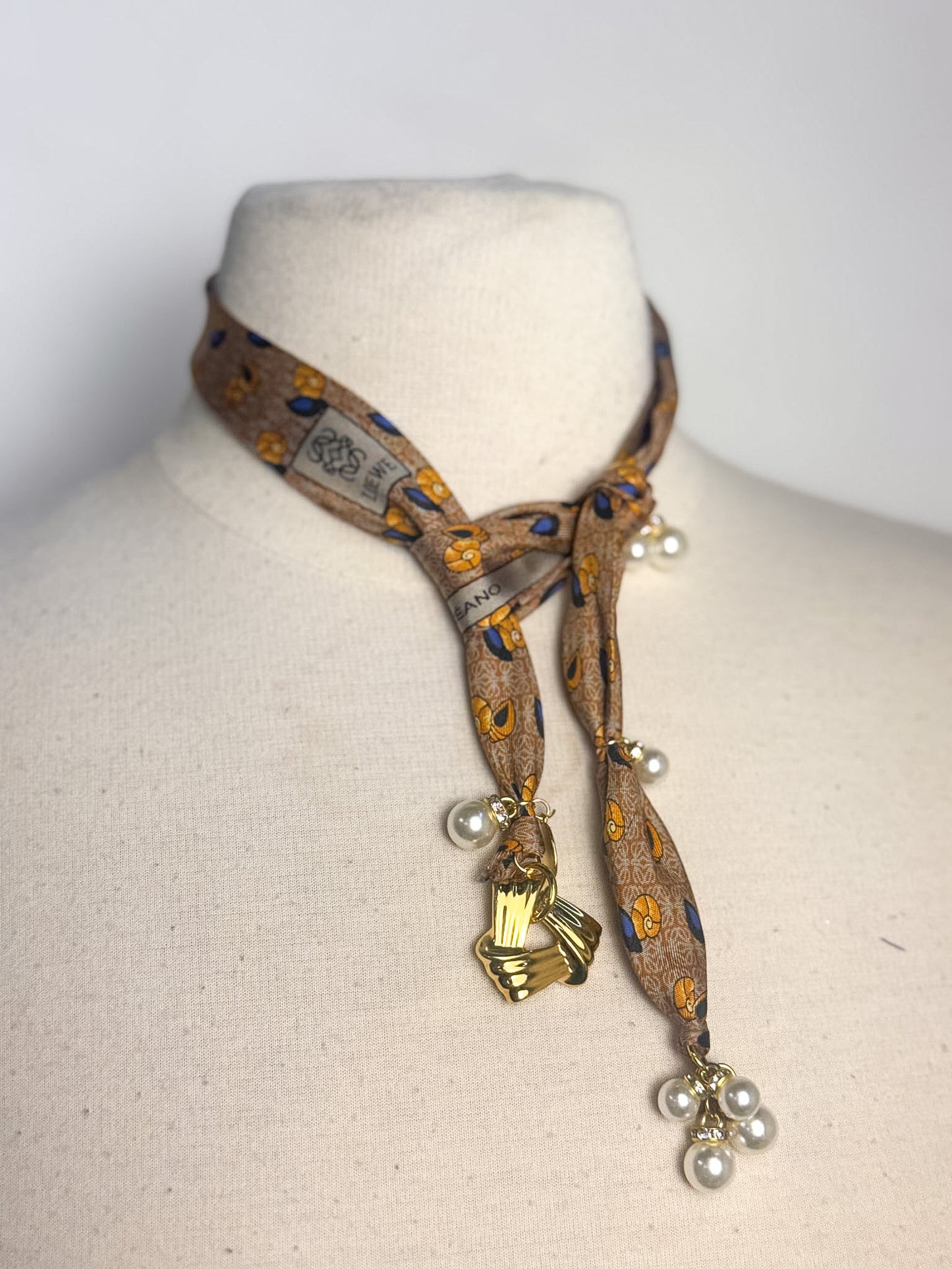 OOAK Designer 'Loewe' Silk Tie Scarf Lariat Necklace